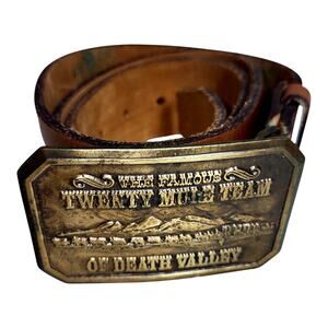 Vintage Solid Brass Belt Buckle and Raw Hide Leather Belt Limited Edition Borax